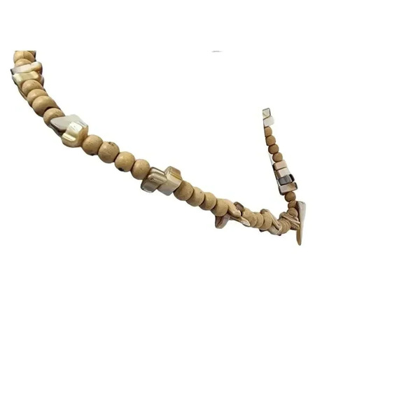 Moonstone Pendant – Wood Beads Necklace – 14 inch Necklace – Closed - Picture 3 of 5